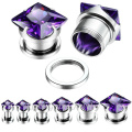 316L cirúrgico aço roxo Square Zircon cúbico carne túneis aço inoxidável orelha Plugs parafuso ajuste